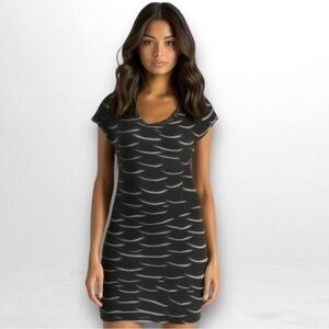 Max Studio Bodycon Scalloped Stitch Knit Mini Dress Black Green Sz Small